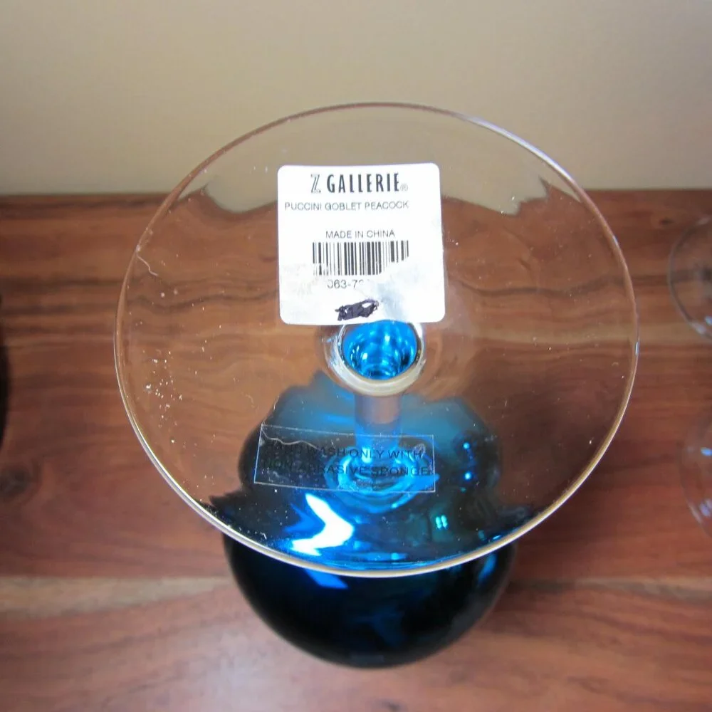 28 oz Z. Gallerie Puccini goblet wine glass peacock blue NWT (W5026)
